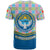 Kyrgyzstan Colorful Patchwork Pattern T Shirt with National Crest and Flag Accents