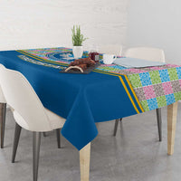 Kyrgyzstan Colorful Patchwork Pattern Tablecloth with National Crest and Flag Accents