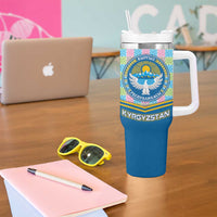Kyrgyzstan Colorful Patchwork Pattern Tumbler With Handle with National Crest and Flag Accents