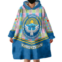 Kyrgyzstan Colorful Patchwork Pattern Wearable Blanket Hoodie with National Crest and Flag Accents
