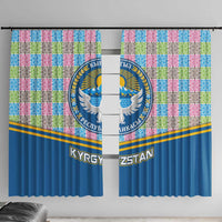 Kyrgyzstan Colorful Patchwork Pattern Window Curtain with National Crest and Flag Accents