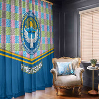 Kyrgyzstan Colorful Patchwork Pattern Window Curtain with National Crest and Flag Accents