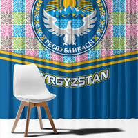 Kyrgyzstan Colorful Patchwork Pattern Window Curtain with National Crest and Flag Accents
