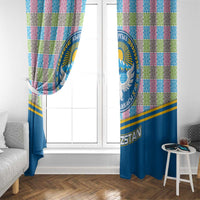 Kyrgyzstan Colorful Patchwork Pattern Window Curtain with National Crest and Flag Accents