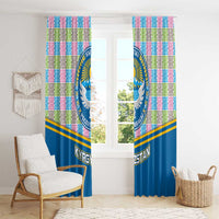 Kyrgyzstan Colorful Patchwork Pattern Window Curtain with National Crest and Flag Accents