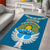 Kyrgyzstan Mountain Sunrise Area Rug with Blue with Eagle, Sun, and National Flag Design