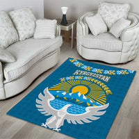Kyrgyzstan Mountain Sunrise Area Rug with Blue with Eagle, Sun, and National Flag Design