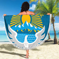 Kyrgyzstan Mountain Sunrise Beach Blanket with Blue with Eagle, Sun, and National Flag Design