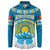 Kyrgyzstan Mountain Sunrise Button Sweatshirt with Blue with Eagle, Sun, and National Flag Design