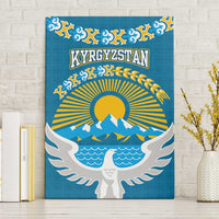 Kyrgyzstan Mountain Sunrise Canvas Wall Art with Blue with Eagle, Sun, and National Flag Design