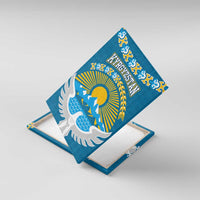 Kyrgyzstan Mountain Sunrise Canvas Wall Art with Blue with Eagle, Sun, and National Flag Design