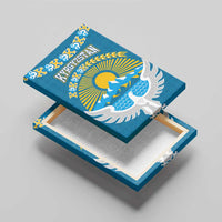 Kyrgyzstan Mountain Sunrise Canvas Wall Art with Blue with Eagle, Sun, and National Flag Design