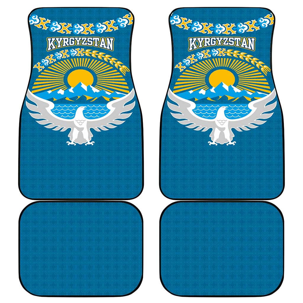 Kyrgyzstan Mountain Sunrise Car Mats with Blue with Eagle, Sun, and National Flag Design