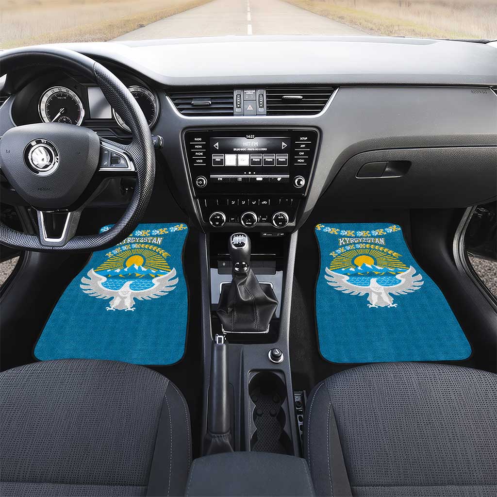 Kyrgyzstan Mountain Sunrise Car Mats with Blue with Eagle, Sun, and National Flag Design