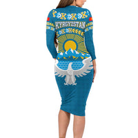 Kyrgyzstan Mountain Sunrise Family Matching Long Sleeve Bodycon Dress and Hawaiian Shirt with Blue with Eagle, Sun, and National Flag Design