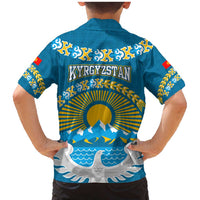 Kyrgyzstan Mountain Sunrise Family Matching Mermaid Dress and Hawaiian Shirt with Blue with Eagle, Sun, and National Flag Design