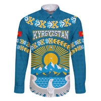 Kyrgyzstan Mountain Sunrise Family Matching Short Sleeve Bodycon Dress and Hawaiian Shirt with Blue with Eagle, Sun, and National Flag Design