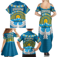 Kyrgyzstan Mountain Sunrise Family Matching Summer Maxi Dress and Hawaiian Shirt with Blue with Eagle, Sun, and National Flag Design