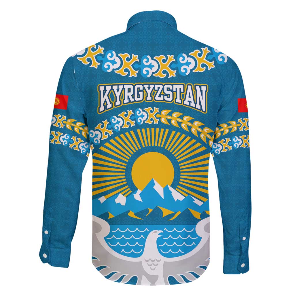 Kyrgyzstan Mountain Sunrise Family Matching Tank Maxi Dress and Hawaiian Shirt with Blue with Eagle, Sun, and National Flag Design