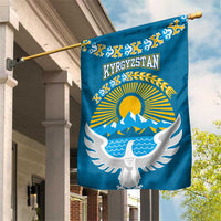Kyrgyzstan Mountain Sunrise Garden Flag with Blue with Eagle, Sun, and National Flag Design