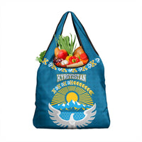 Kyrgyzstan Mountain Sunrise Grocery Bag with Blue with Eagle, Sun, and National Flag Design