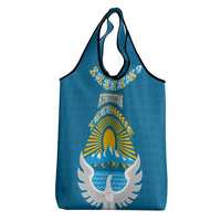 Kyrgyzstan Mountain Sunrise Grocery Bag with Blue with Eagle, Sun, and National Flag Design