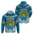 Kyrgyzstan Mountain Sunrise Hoodie with Blue with Eagle, Sun, and National Flag Design