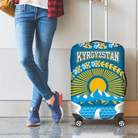 Kyrgyzstan Mountain Sunrise Luggage Cover with Blue with Eagle, Sun, and National Flag Design