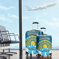 Kyrgyzstan Mountain Sunrise Luggage Cover with Blue with Eagle, Sun, and National Flag Design