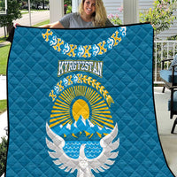 Kyrgyzstan Mountain Sunrise Quilt with Blue with Eagle, Sun, and National Flag Design