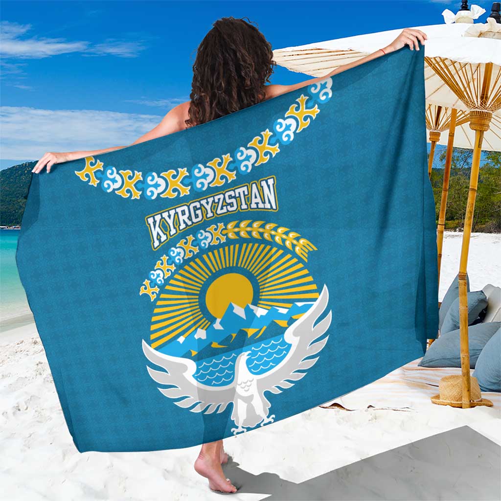 Kyrgyzstan Mountain Sunrise Sarong with Blue with Eagle, Sun, and National Flag Design