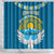 Kyrgyzstan Mountain Sunrise Shower Curtain with Blue with Eagle, Sun, and National Flag Design