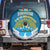 Kyrgyzstan Mountain Sunrise Spare Tire Cover with Blue with Eagle, Sun, and National Flag Design
