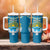 Kyrgyzstan Mountain Sunrise Tumbler With Handle with Blue with Eagle, Sun, and National Flag Design