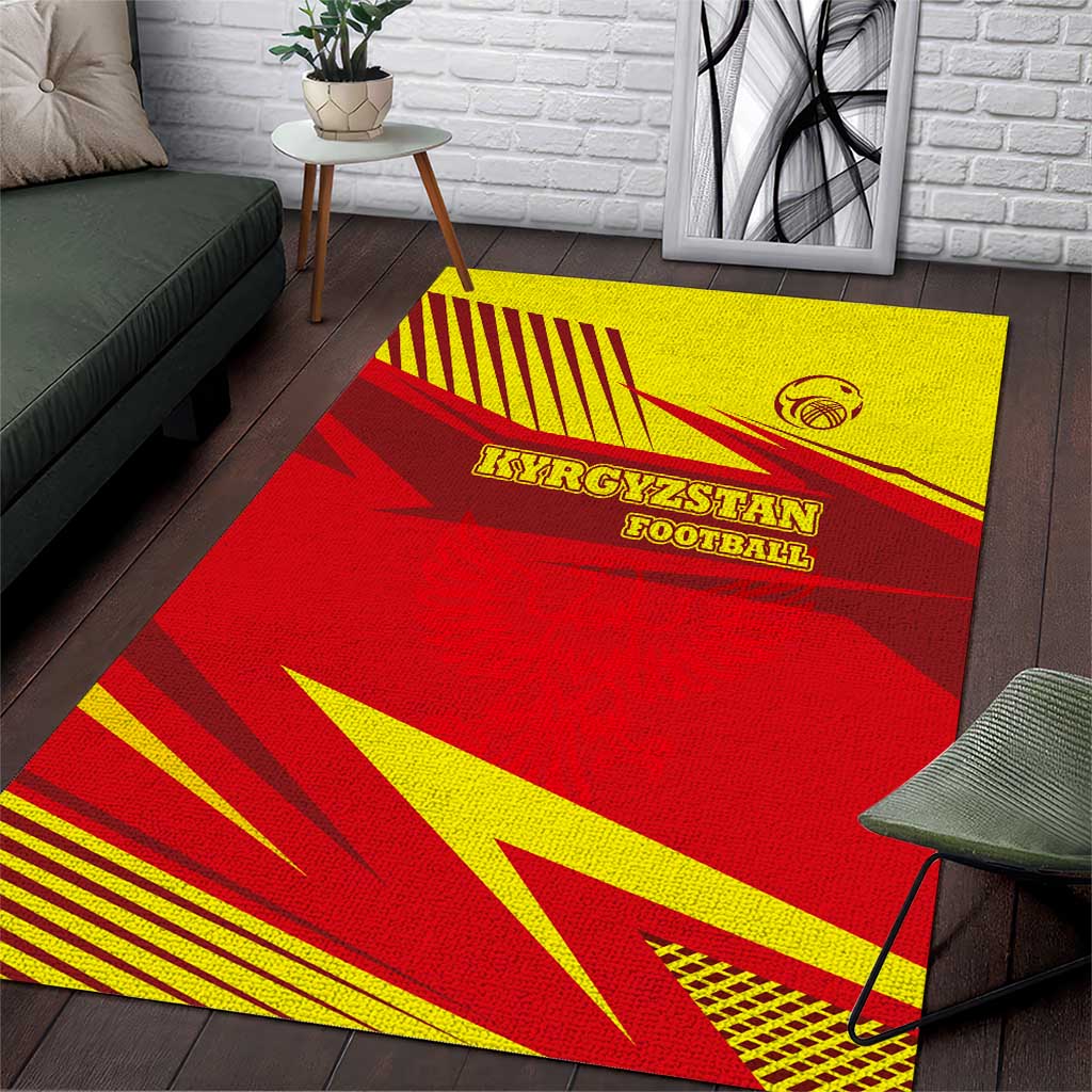 Kyrgyzstan Football Area Rug Red and Yellow Sports with National Emblem Design