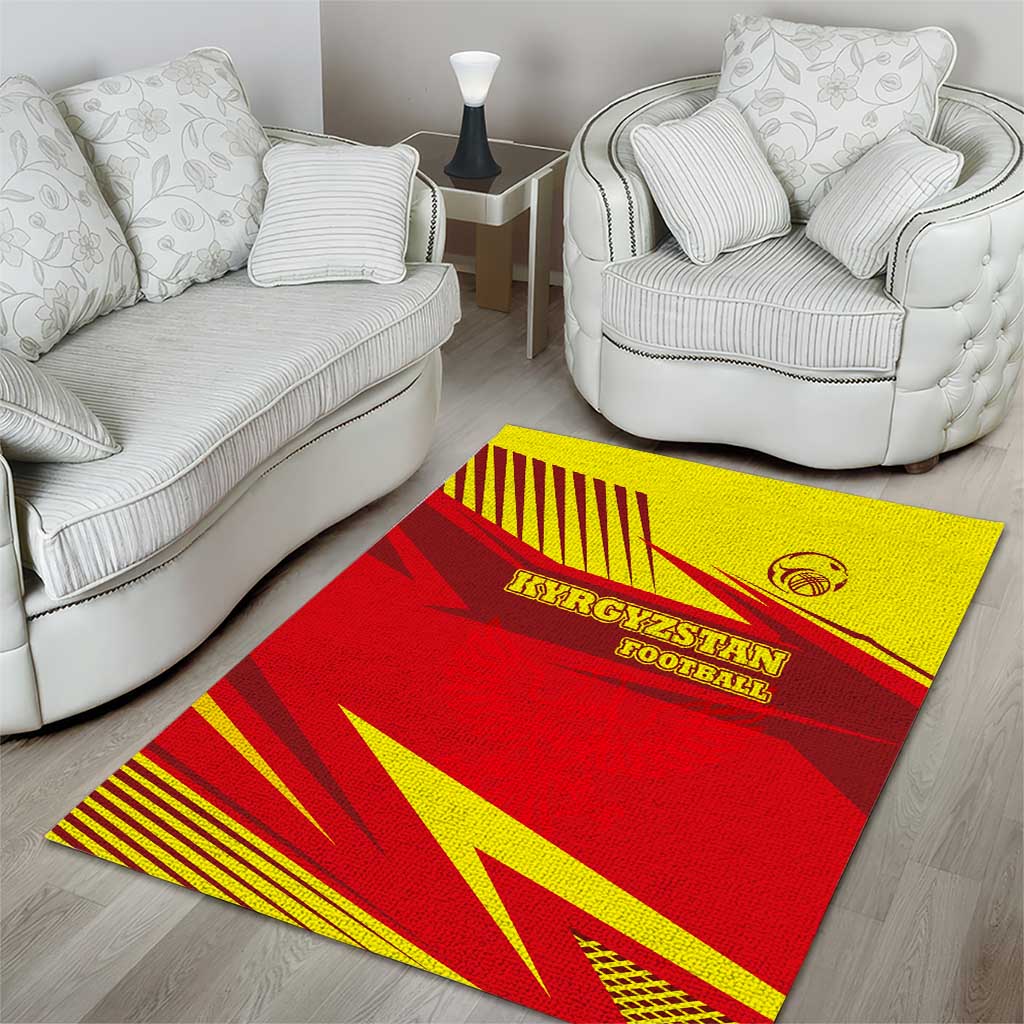 Kyrgyzstan Football Area Rug Red and Yellow Sports with National Emblem Design