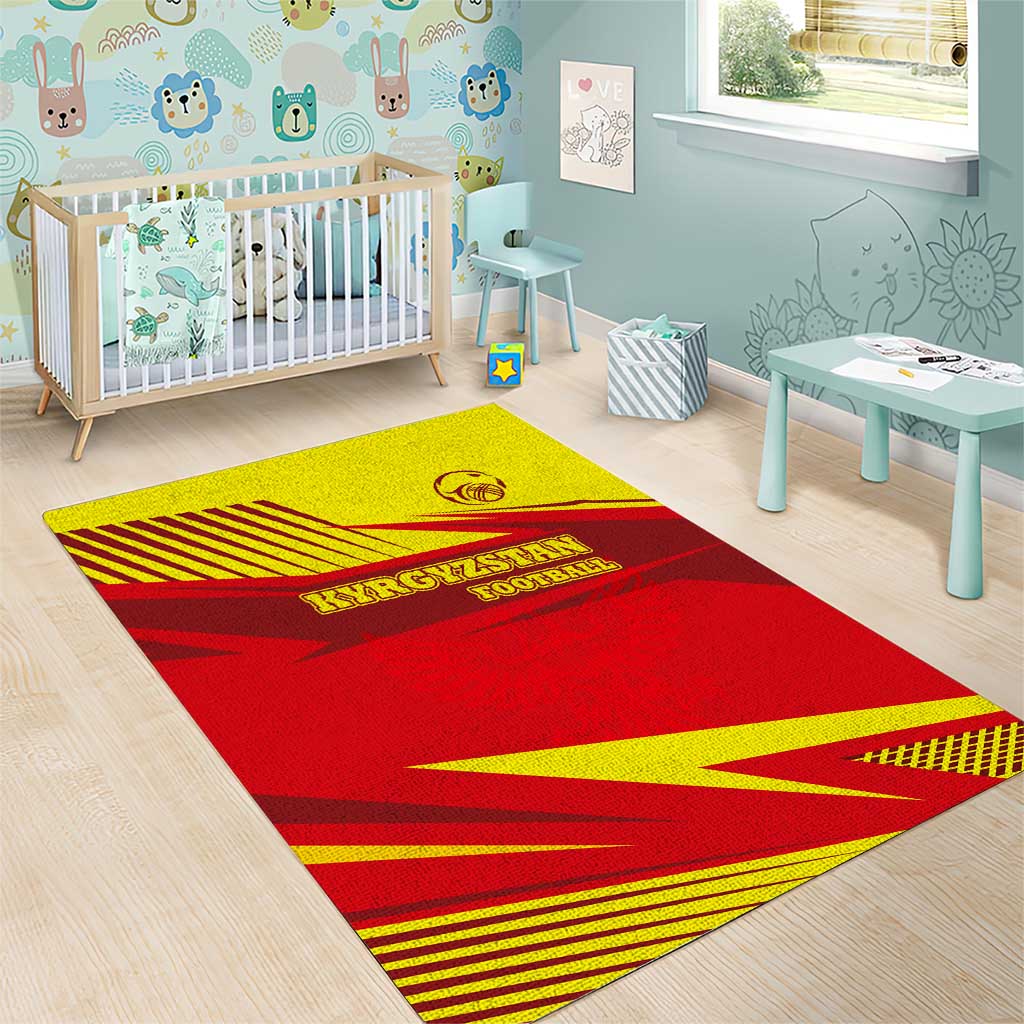 Kyrgyzstan Football Area Rug Red and Yellow Sports with National Emblem Design
