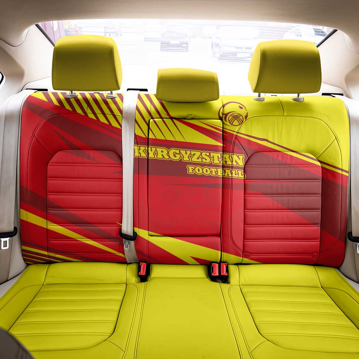 Kyrgyzstan Football Back Car Seat Cover Red and Yellow Sports with National Emblem Design