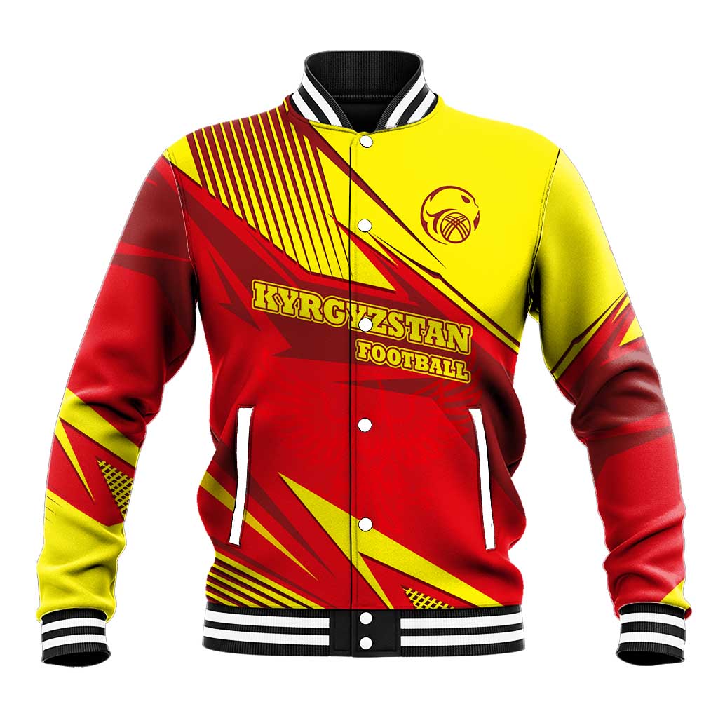Kyrgyzstan Football Baseball Jacket Red and Yellow Sports with National Emblem Design