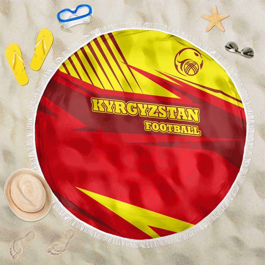 Kyrgyzstan Football Beach Blanket Red and Yellow Sports with National Emblem Design