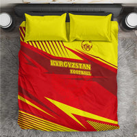 Kyrgyzstan Football Bedding Set Red and Yellow Sports with National Emblem Design