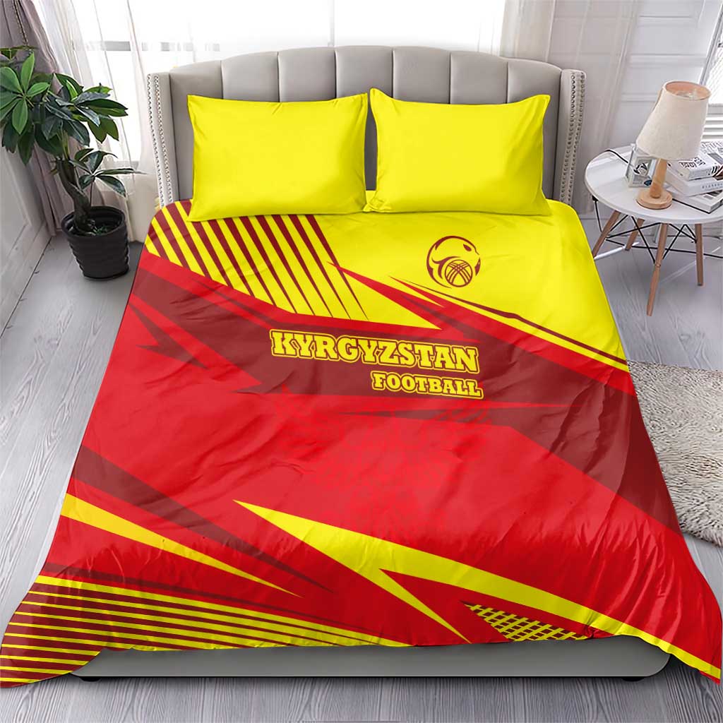 Kyrgyzstan Football Bedding Set Red and Yellow Sports with National Emblem Design