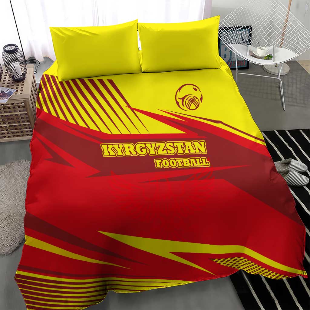 Kyrgyzstan Football Bedding Set Red and Yellow Sports with National Emblem Design
