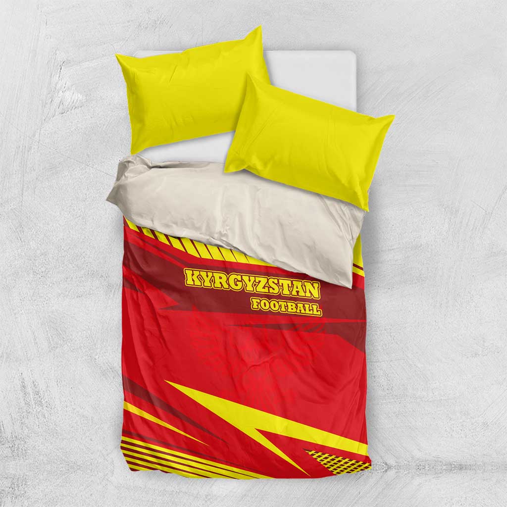 Kyrgyzstan Football Bedding Set Red and Yellow Sports with National Emblem Design