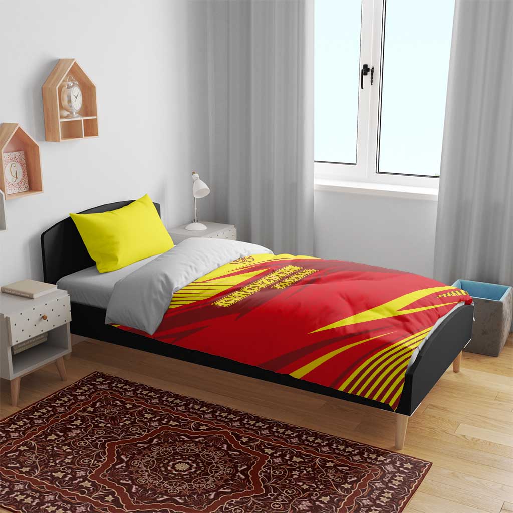Kyrgyzstan Football Bedding Set Red and Yellow Sports with National Emblem Design