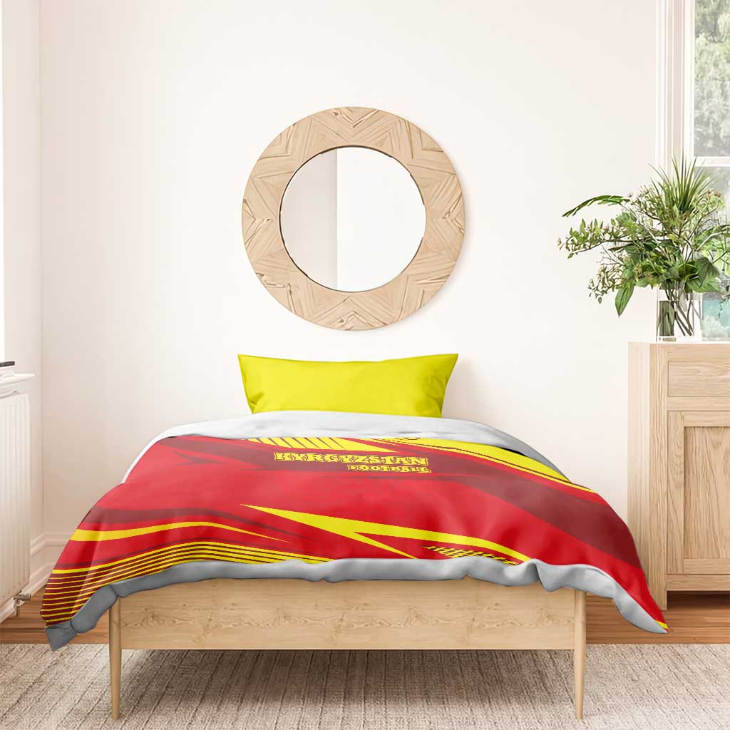 Kyrgyzstan Football Bedding Set Red and Yellow Sports with National Emblem Design