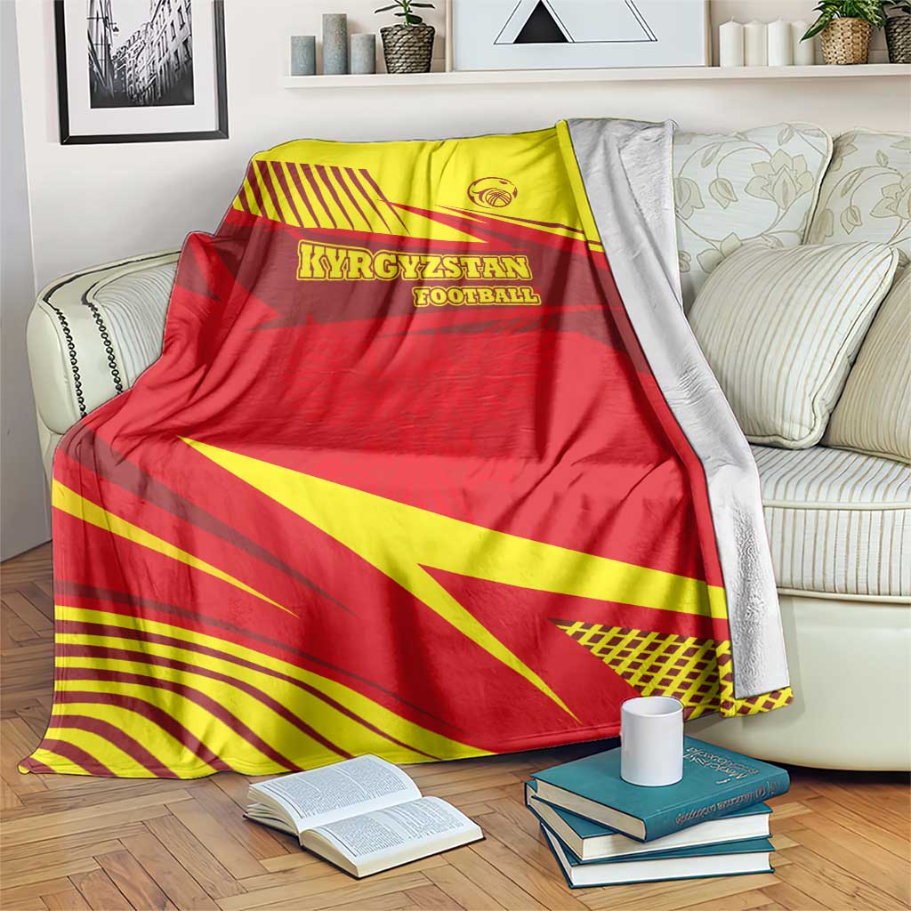 Kyrgyzstan Football Blanket Red and Yellow Sports with National Emblem Design