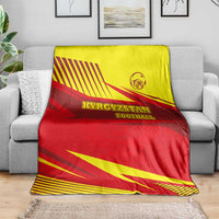 Kyrgyzstan Football Blanket Red and Yellow Sports with National Emblem Design