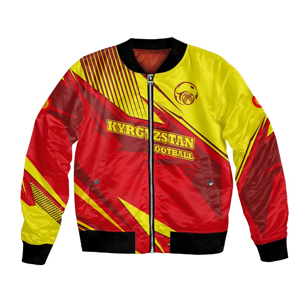 Kyrgyzstan Football Bomber Jacket Red and Yellow Sports with National Emblem Design