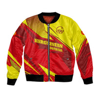 Kyrgyzstan Football Bomber Jacket Red and Yellow Sports with National Emblem Design